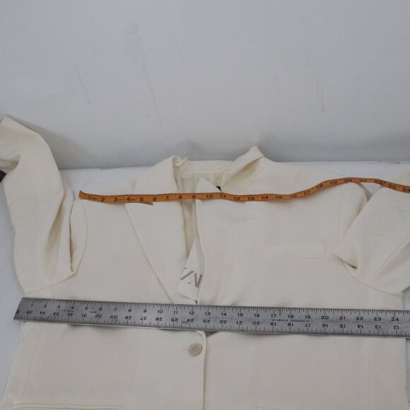 NWT Zara blazer womens M-L two button single breasted viscose blend ivory lapel - Picture 14 of 16